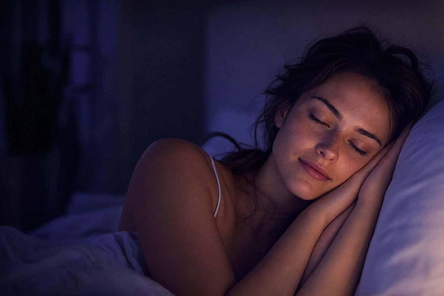 A woman sleeping peacefully at night