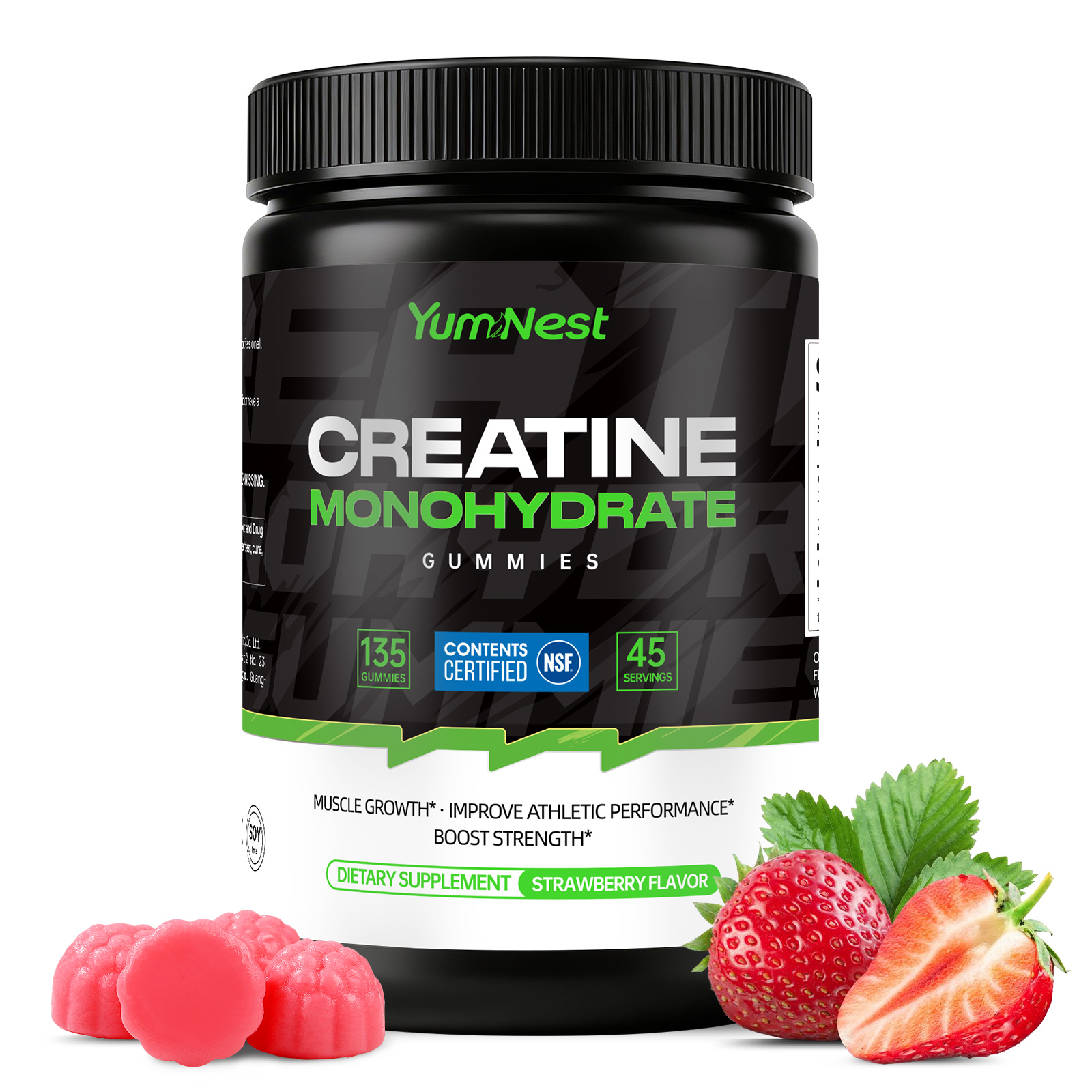 YumNest Creatine Monohydrate Gummies — 5g Creatine | Strawberry | 135 Count