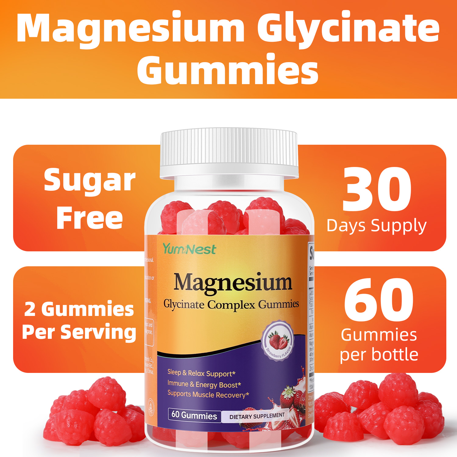 YumNest Magnesium Gummies - 60 Count Sugar Free